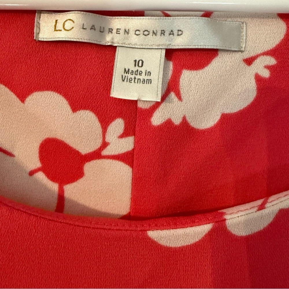LC Lauren Conrad Women’s 10 Coral Pink Floral Print Sleeveless A-line Dress - Picture 4 of 12